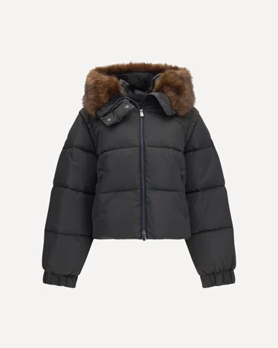 Pinko Godetia Padded Down Jacket With Faux Fur In Brown