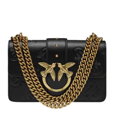 Pinko Gold Buckle Crossbody Bag In Black