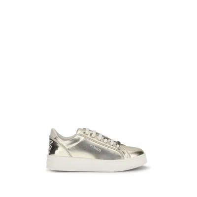 Pinko Gold Calf Leather Bos Taurus Platform Sneakers