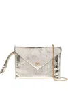 Pinko Gold-tone Metallic Leather Flap Wallet With Chain Strap In Neutral
