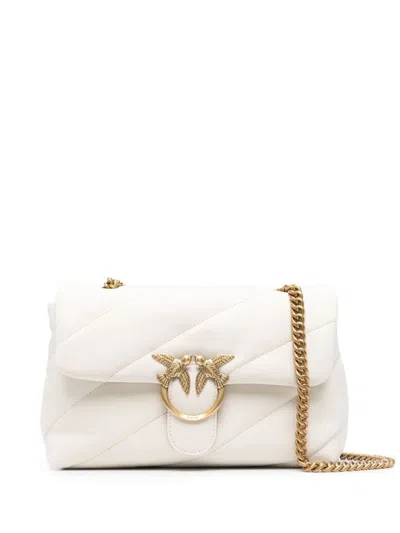 Pinko Golden Chain Strap White Shoulder Bag In Neutral