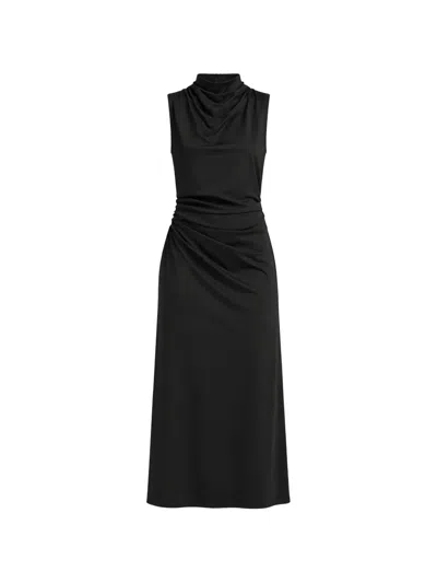 Pinko Golf Ruched Cowl-neck Midi Dress In Black