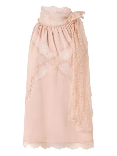 Pinko Gonna Midi Mandarancio In Cotone Rosa Chiaro Con Pizzo
