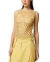 Pinko Fantasy Net Crochet Floral Top Keyhole In Rattan Yellow