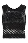Pinko Fantasy Net Crochet Floral Top Keyhole In Black