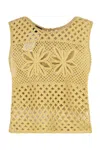 Pinko Sleeveless Crochet Top With Openwork In Yellow