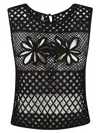 Pinko Black Top With Perforated Design And Diamond Motif And Floral Details