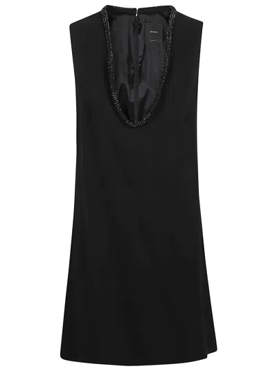 Pinko Mini Dress With Jewel Neck In Black
