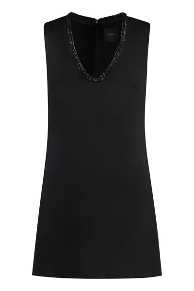 Pinko Mini Dress With Jewel Neck In Black