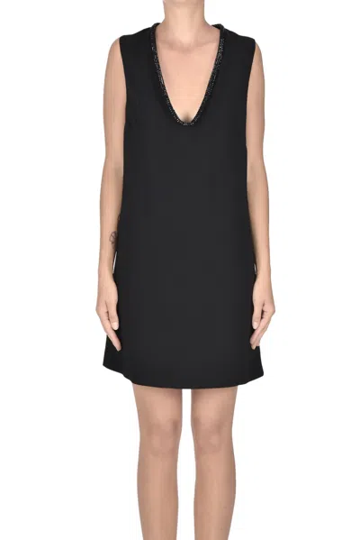 Pinko Mini Dress With Jewel Neck In Black