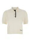 Pinko White Polo Shirt With Logo Patch On The Front And Ribbed Details In Wool Woman In White