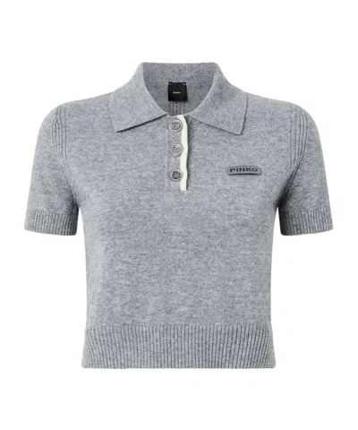 Pinko Short-sleeve Polo Top In Gray
