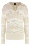Pinko Textured Knit White Sweater With Stylish Collar In White