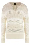 Pinko Textured Knit White Sweater With Stylish Collar In White