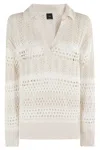 Pinko Textured Knit White Sweater With Stylish Collar In White