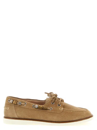 Pinko Grace Beige Loafers With Side Laces And Logo Details In Suede Woman In Multi