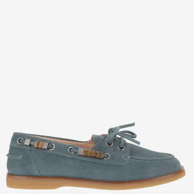 Pinko Grace Suede Loafers With Metal Details In Blue