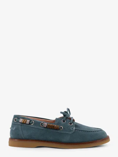 Pinko Grace Suede Loafers With Metal Lettering Logo In Blue