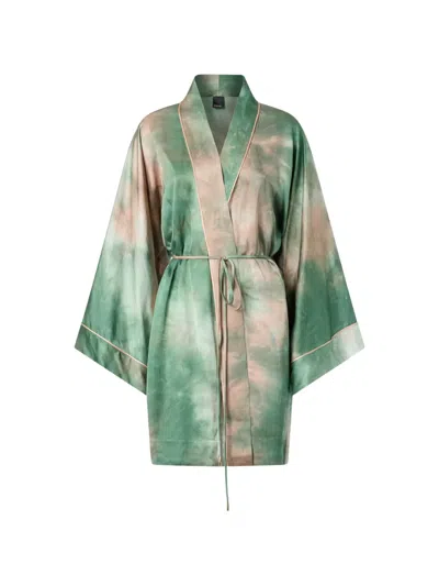 Pinko Gradient Satin Kimono With Belt In Green