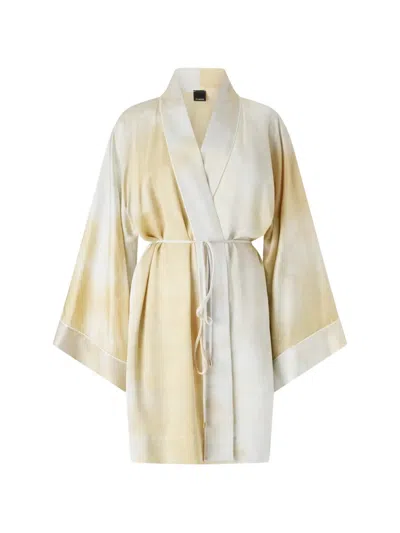 Pinko Gradient Satin Kimono With Belt In White