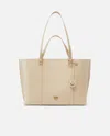 Pinko Large Tumbled Leather Shopper Bag In Beige-smoke Grey-antique Gold
