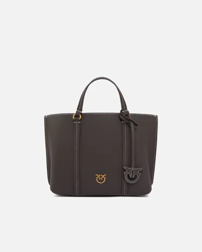 Pinko Tumbled Leather Shopper Bag In Brown-antique Gold