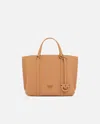 Pinko Tumbled Leather Shopper Bag In Nougat-antique Gold