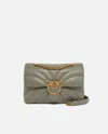Pinko Love Bag Puff Large Butterfly Quilt Crossbody Bag In Vertiver Green-antique Gold