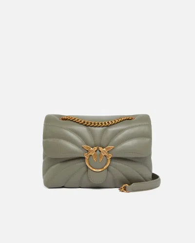 Pinko Love Bag Puff Large Butterfly Quilt Crossbody Bag In Vertiver Green-antique Gold