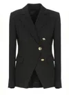 Pinko Asymmetric Tailored Blazer With Gold Buttons And Structured Shoulders In Black