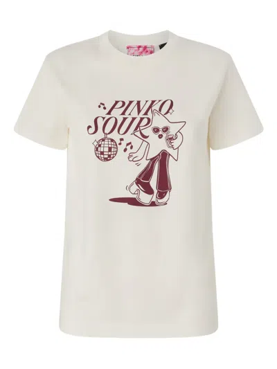 Pinko Graphic Print Cotton T-shirt In Neutral
