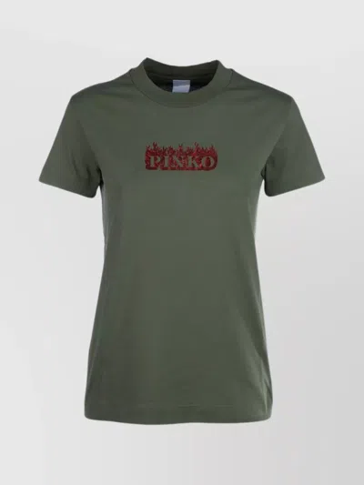 Pinko Graphic Print Crew Neck Short Sleeves T-shirt In Green