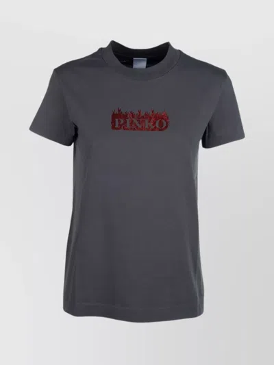 Pinko Graphic Print Crew Neck Short Sleeves Top In Gray