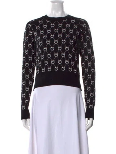 Pre-owned Pinko Graphic Print Crew Neck Sweater In Black
