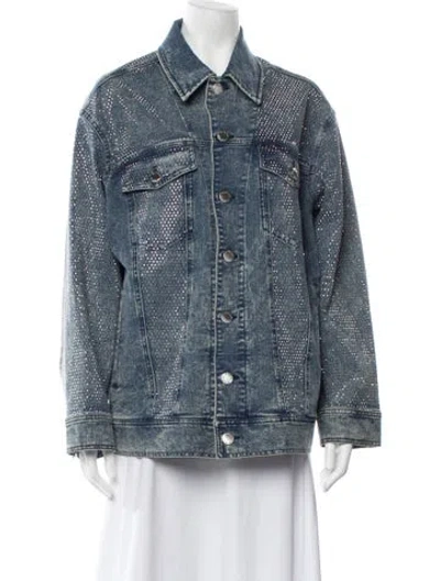 Pre-owned Pinko Graphic Print Denim Jacket W/ Tags In Blue