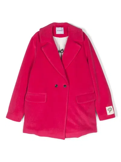 Pinko Kids' Graphic-print Double-breasted Coat In Pink