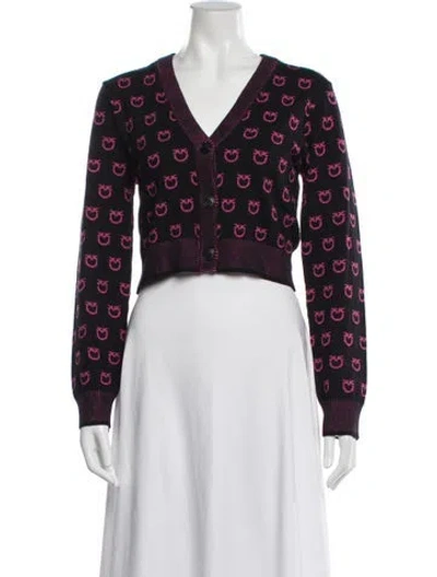 Pre-owned Pinko Graphic Print V-neck Sweater In Black