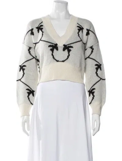 Pre-owned Pinko Graphic Print V-neck Sweater In White