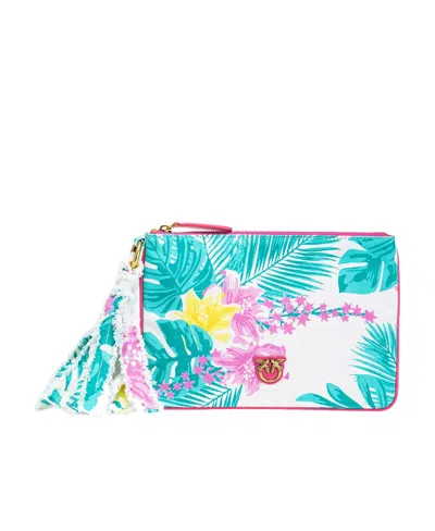 Pinko Graphic Printed Logo Plaque Clutch Bag In White