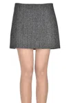 Pinko Black Grass Wool Skirt In Gray