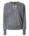 Pinko Knitted Sweater With Love Birds Logo In Gray