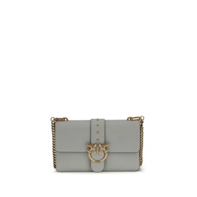 Pinko Gray Calf Leather Bos Taurus Shoulder Bag In Blue