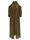 Pinko Long Off-the-shoulder Dress With Beaded Embroidery In Green