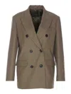 Pinko Tenaglia Double-breasted Wool Blazer In Green