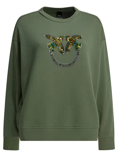 Pinko Green Cotton Sweatshirt In Multi