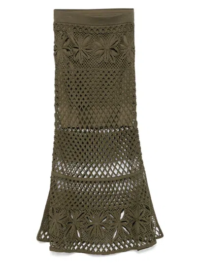 Pinko Green 'crispo' Midi Skirt Embroidered In Gray