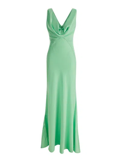 Pinko Green Mint Draped Maxi Dress In Satin Woman
