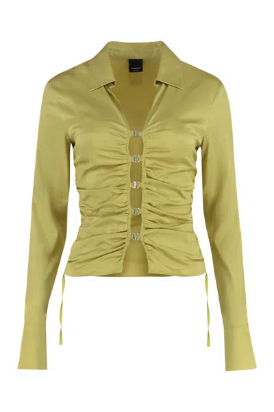 Pinko Shiny Shirt With Gathering And Back Opening In Shade Green