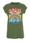 Pinko Green T-shirt With Graphic Print On The Front In Cotton Woman In Green