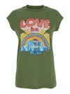 Pinko Green T-shirt With Graphic Print On The Front In Cotton Woman In Green